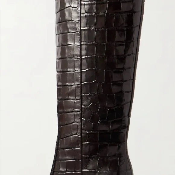 Loeffler Randall Dark Brown Croc-Embossed  Knee Boots- Leather - Picture 2 of 8